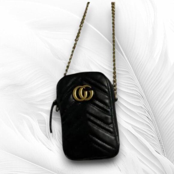 Elegant Small Black Quilted Mini Crossbody Bag with Gold Chain Strap - Picture 1 of 5